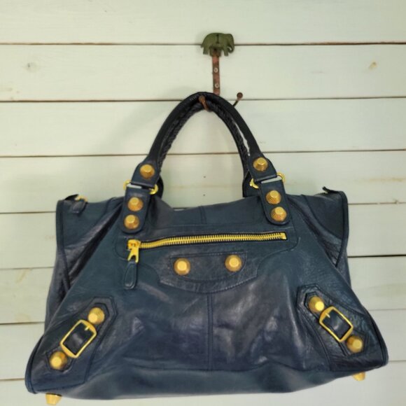 Balenciaga City Bag with Large Brass Hardware, Marine Blue - Picture 3 of 16